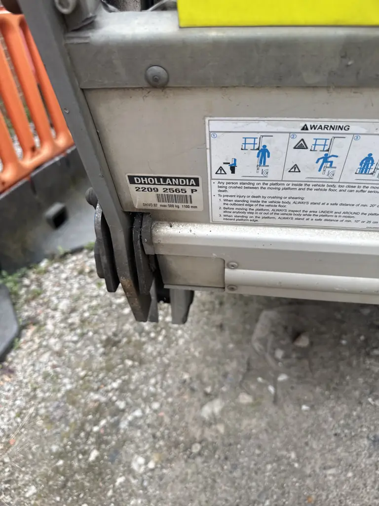 Close view of tail-lift equipment and controls