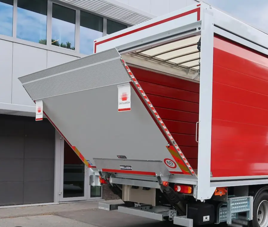 Commercial vehicle tail lift in a raised position