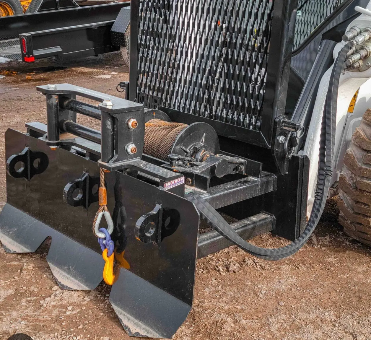 Vehicle-mounted winch and hook assembly